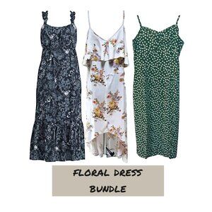 (3) FLORAL MIDI DRESS BUNDLE Cold-Shoulder, Hi-Low, Spaghetti Strap, Small